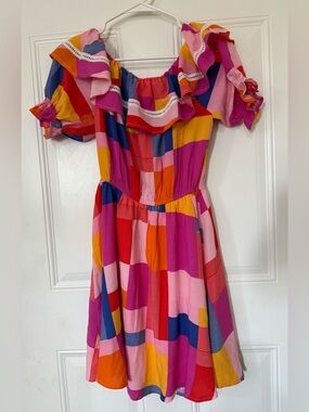 Emily Wonder Striped Pastel Beach Dress - Pink, Yellow, Blue • Size Small